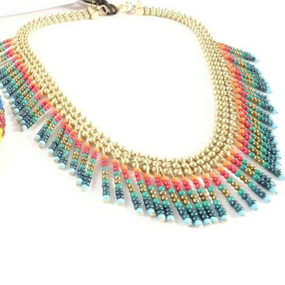 Nordstrom Treasure & Bond Seedbead Multi Color Gold Fringe Choker Necklace NWT 8 - Picture 5 of 6